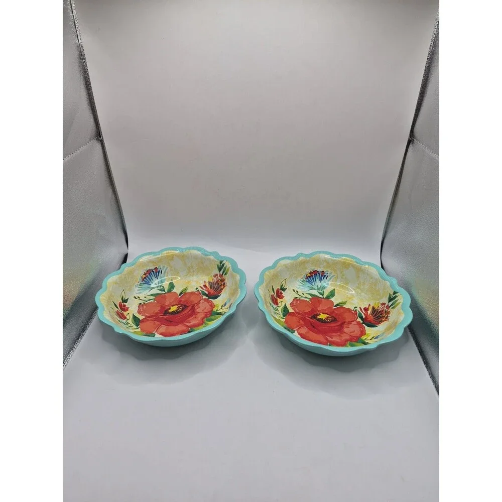 Pioneer Woman Delaney Teal Melamine Serving Bowl 9